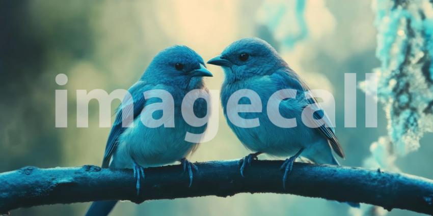 A Love Song in Blue: Two vibrant bluebirds, perched side-by-side on a branch, exchange a tender gaze, their vibrant plumage a testament to the beauty of nature