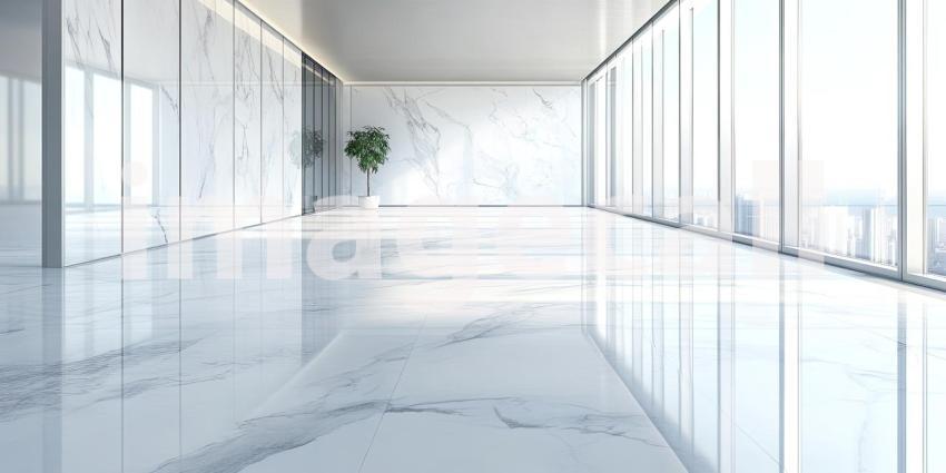 Minimalist Interior Design with Marble Accent Wall and Natural Light