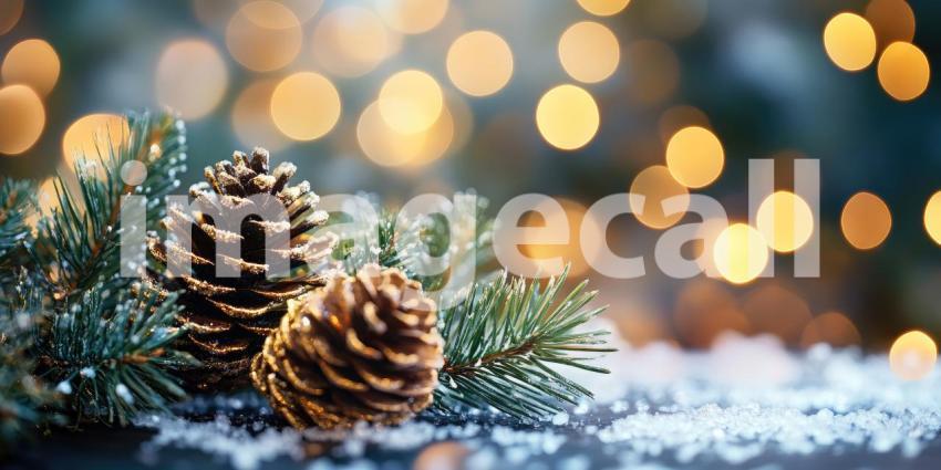 Enchanting Winter Scene with Twinkling Lights and Snow-Dusted Branches