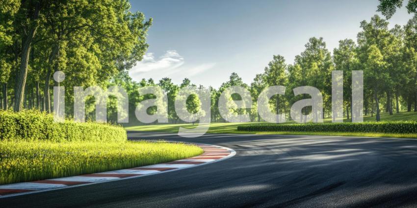 Winding Asphalt Track Through Lush Green Forest