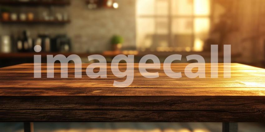 Rustic Wooden Table in a Modern Kitchen Setting