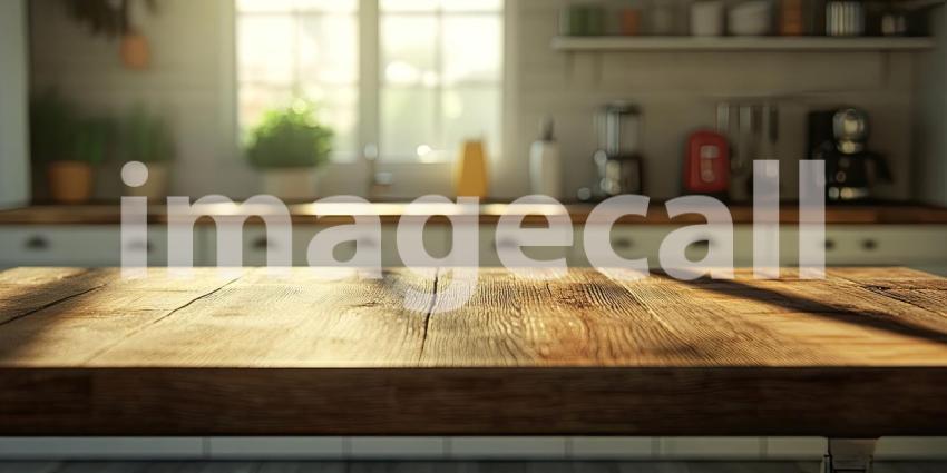 Rustic Wooden Table in a Modern Kitchen Setting
