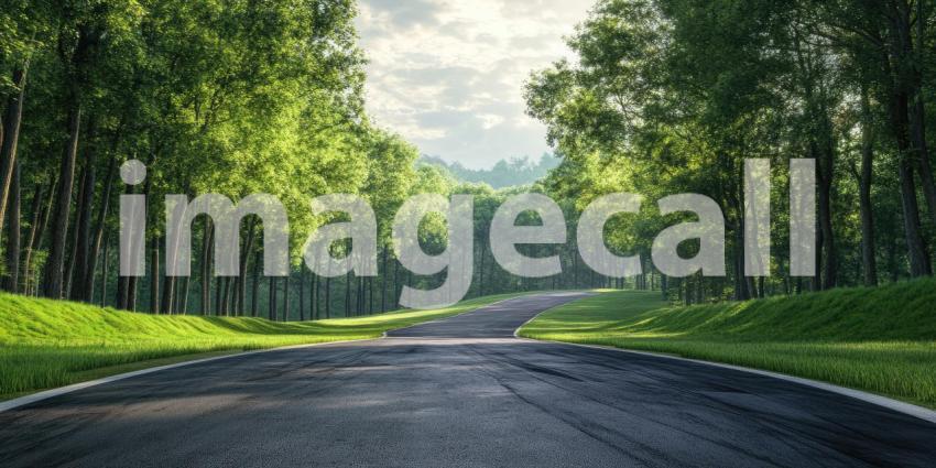 Winding Asphalt Track Through Lush Green Forest