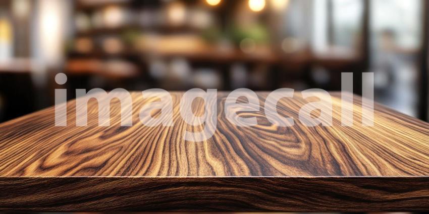 Warm Wooden Tabletop in a Cozy Cafe Setting