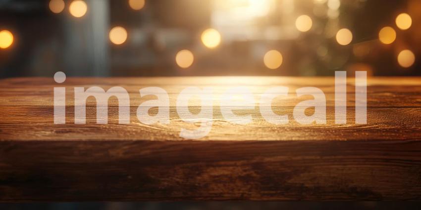 Warm Wooden Tabletop in a Cozy Cafe Setting
