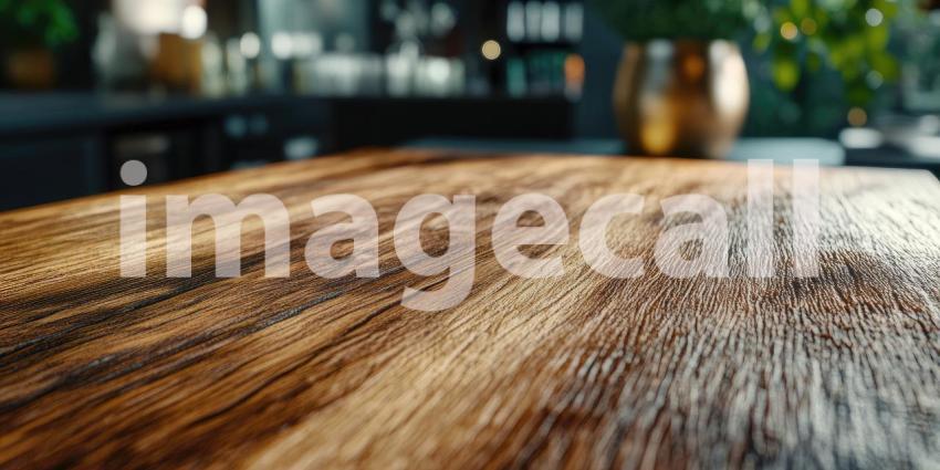 Warm Wooden Tabletop in a Cozy Cafe Setting