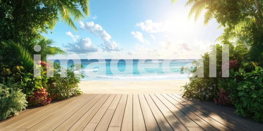 Paradise Awaits: A Serene Beachscape with a Wooden Dock