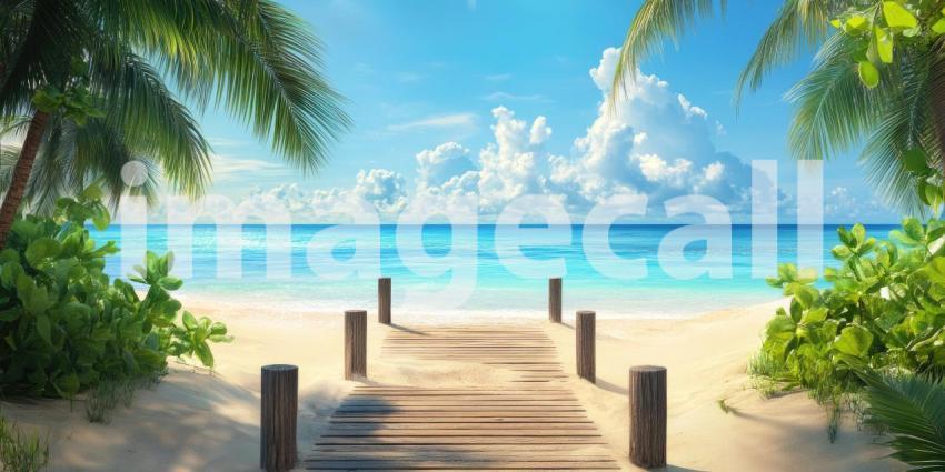 Paradise Awaits: A Serene Beachscape with a Wooden Dock