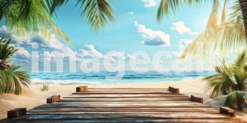 Paradise Awaits: A Serene Beachscape with a Wooden Dock