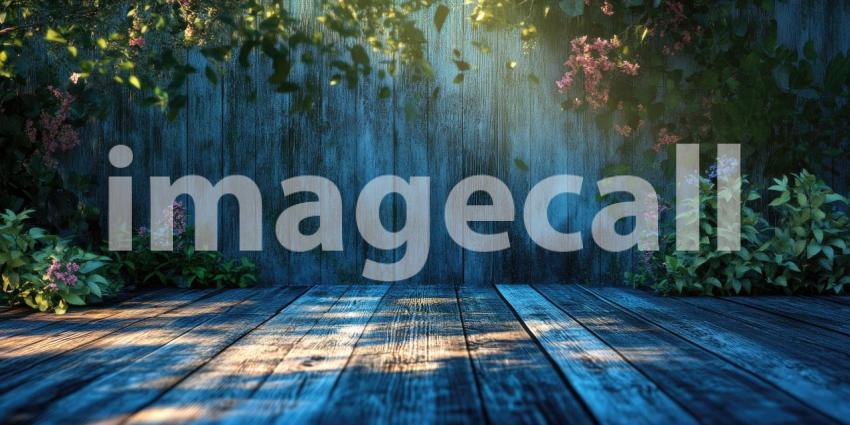 Rustic Wooden Wall and Flooring with Wildflowers
