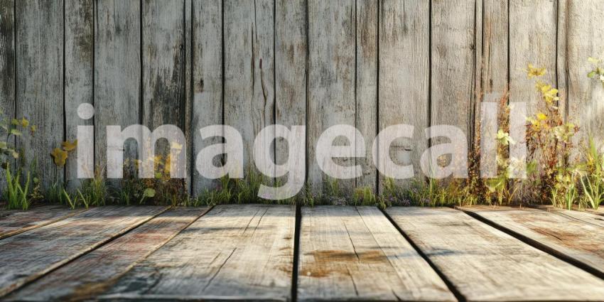 Rustic Wooden Wall and Flooring with Wildflowers