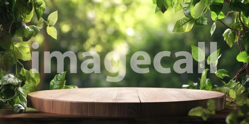 Lush Jungle Oasis: A Wooden Platform Nestled Amongst Vibrant Foliage