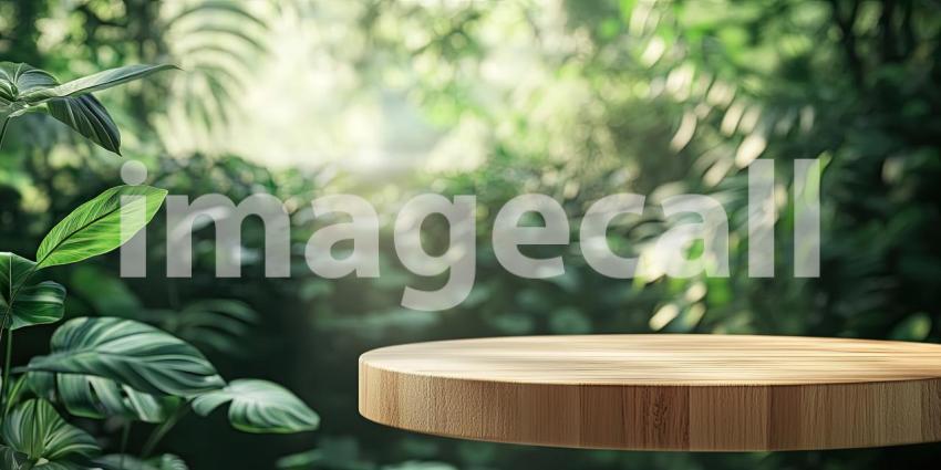 Lush Jungle Oasis: A Wooden Platform Nestled Amongst Vibrant Foliage