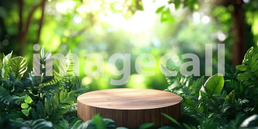 Lush Jungle Oasis: A Wooden Platform Nestled Amongst Vibrant Foliage