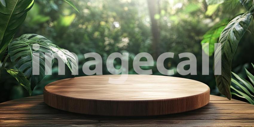 Lush Jungle Oasis: A Wooden Platform Nestled Amongst Vibrant Foliage