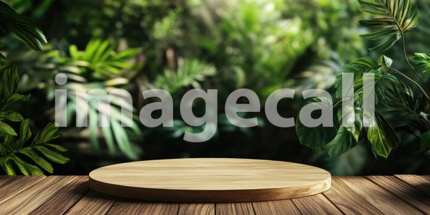 Lush Jungle Oasis: A Wooden Platform Nestled Amongst Vibrant Foliage