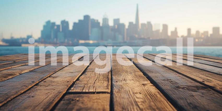 Shanghai Skyline at Dawn: A Wooden Deck Perspective