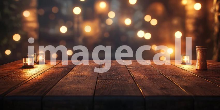 Tranquil Garden View: Wooden Tabletop with Lush Greenery Background