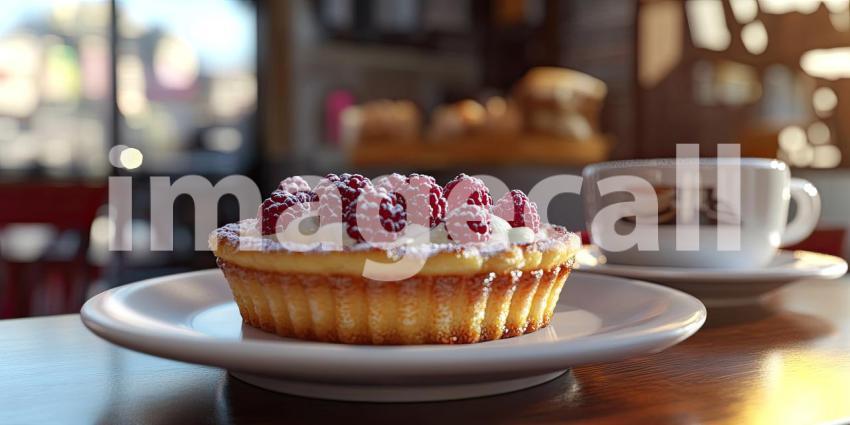 Raspberry Delight: A Tart with Fresh Berries and a Cup of Coffee