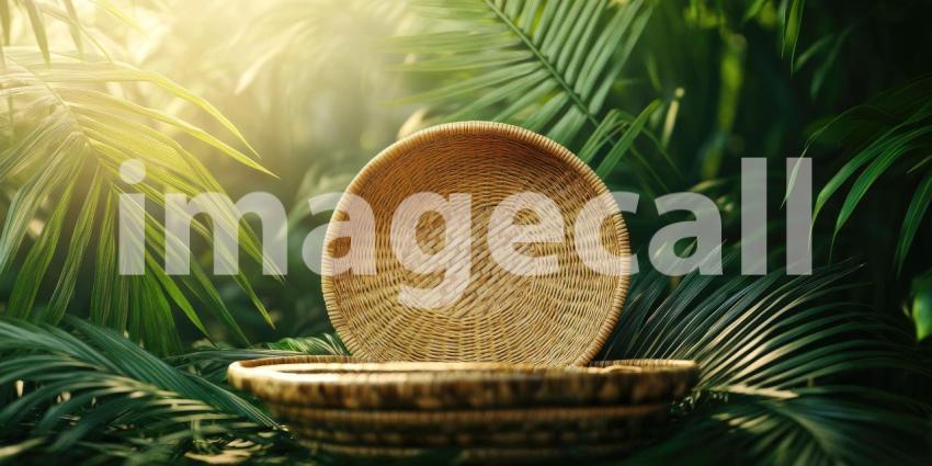 Warm and Earthy: A Woven Basket and Tray in a Sunlit Corner