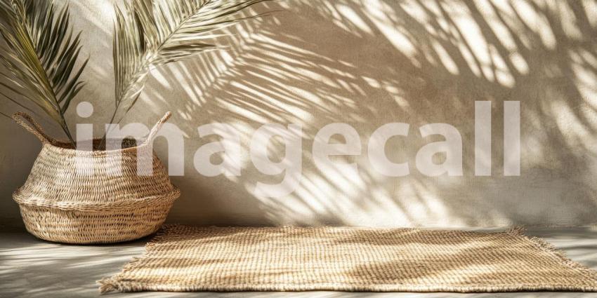 Warm and Earthy: A Woven Basket and Tray in a Sunlit Corner