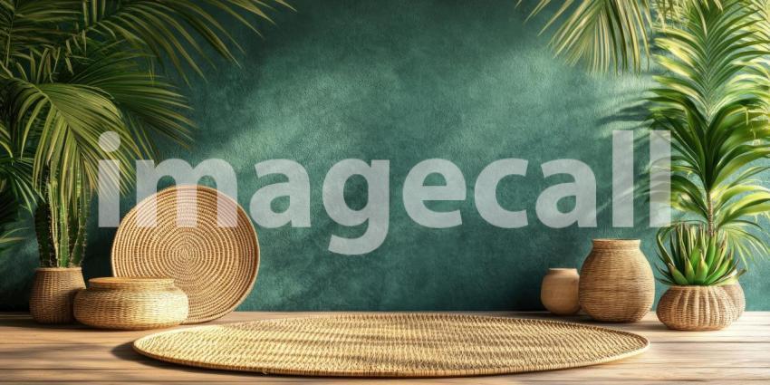 Warm and Earthy: A Woven Basket and Tray in a Sunlit Corner