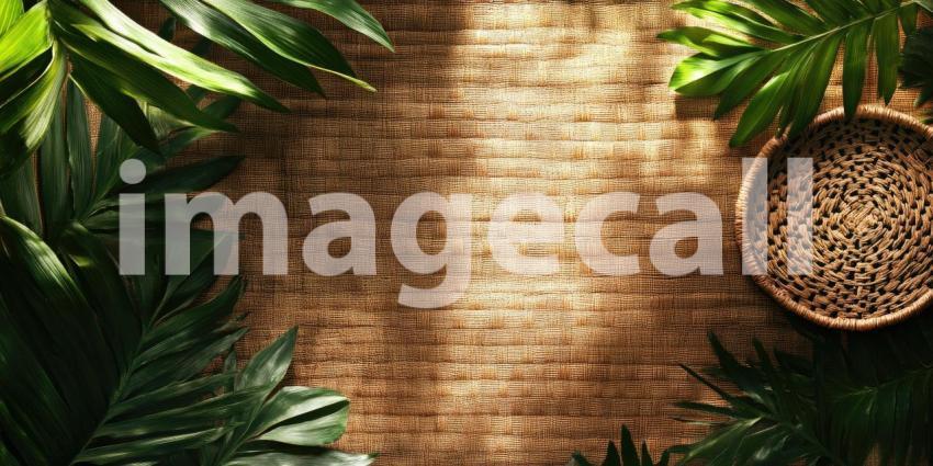 Warm and Earthy: A Woven Basket and Tray in a Sunlit Corner