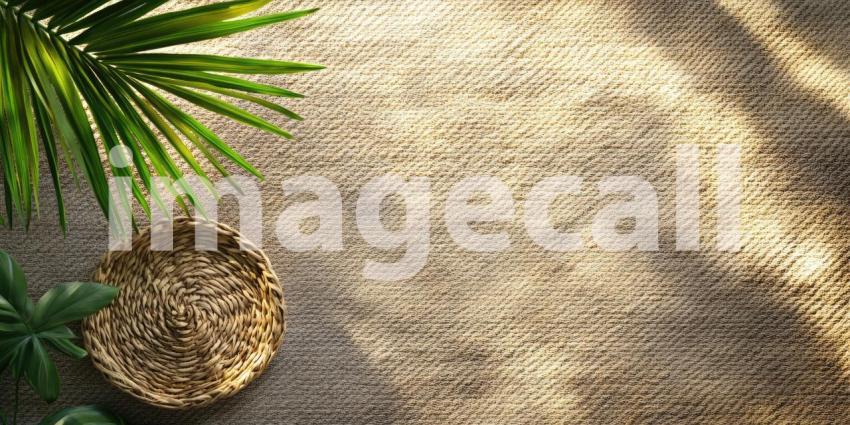 Warm and Earthy: A Woven Basket and Tray in a Sunlit Corner