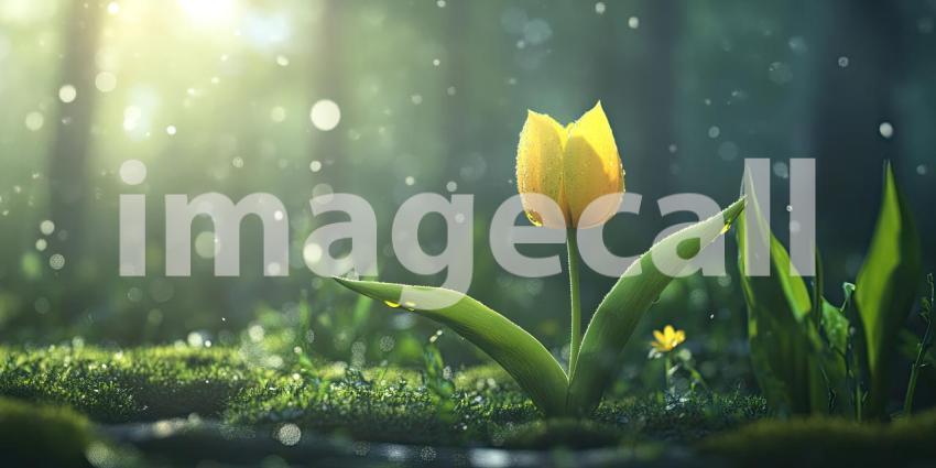 A Serene Garden Oasis: A Stream Winds Through a Meadow of Vibrant Tulips