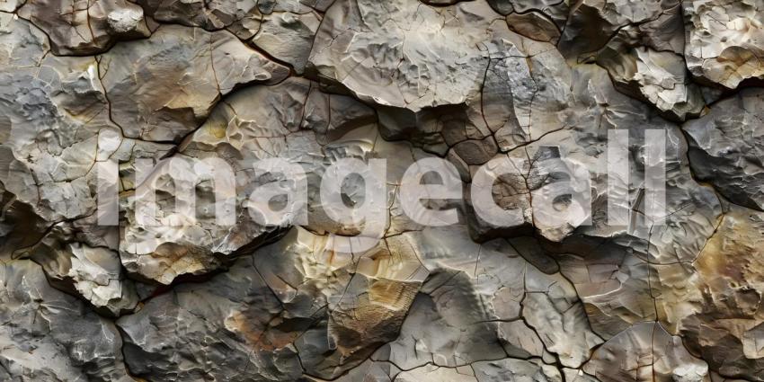 Cragged and Textured: A Close-Up of Rugged Stone Wall with Deep Shadows and Warm Highlights