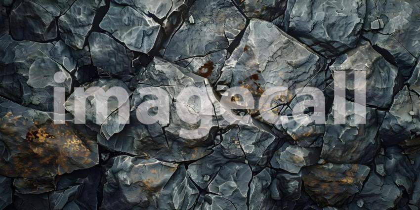 Cragged and Textured: A Close-Up of Rugged Stone Wall with Deep Shadows and Warm Highlights