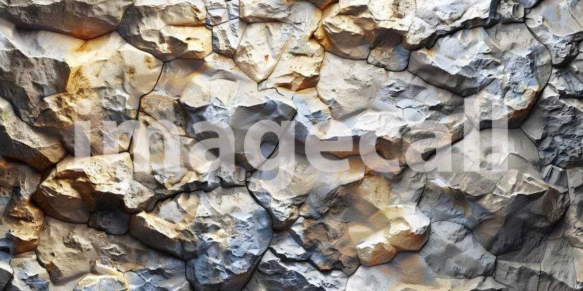 Cragged and Textured: A Close-Up of Rugged Stone Wall with Deep Shadows and Warm Highlights