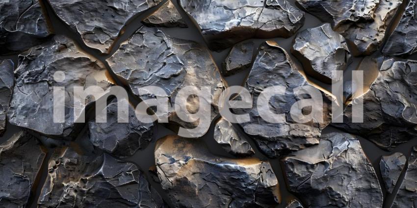 Cragged and Textured: A Close-Up of Rugged Stone Wall with Deep Shadows and Warm Highlights