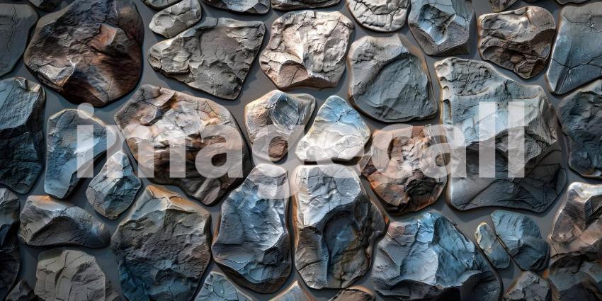 Cragged and Textured: A Close-Up of Rugged Stone Wall with Deep Shadows and Warm Highlights