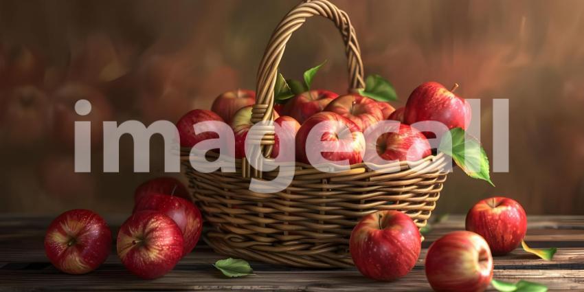 Harvest Bounty: A Basket Overflowing with Fresh, Red Apples