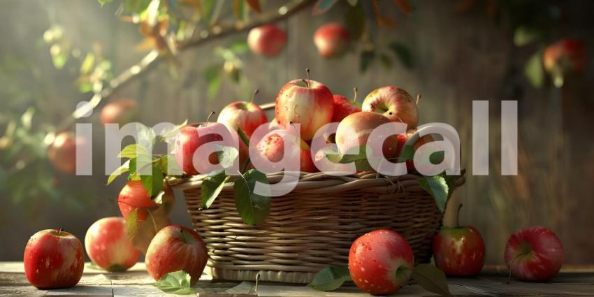 Harvest Bounty: A Basket Overflowing with Fresh, Red Apples