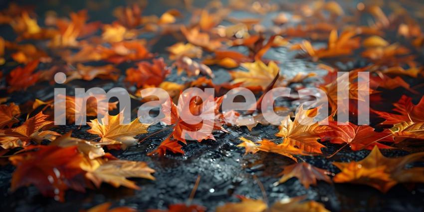 Autumnal Tapestry: A Bed of Vibrant Red and Orange Leaves