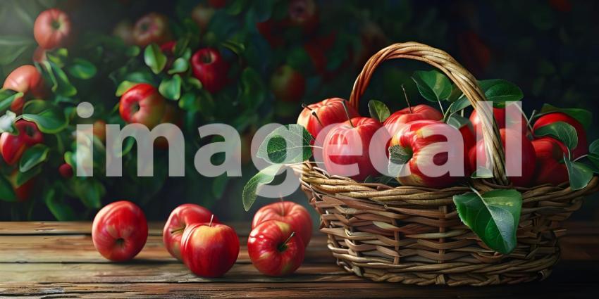 Harvest Bounty: A Basket Overflowing with Fresh, Red Apples