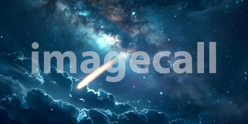 Celestial Symphony: A Starry Night Sky with a Shooting Star and Wispy Clouds