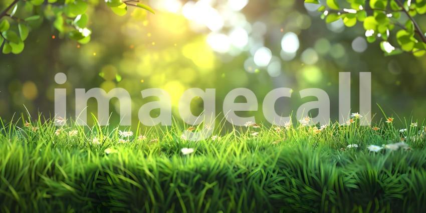 Serene Garden Oasis: A Lush Landscape with Blooming Flowers and Sunlight