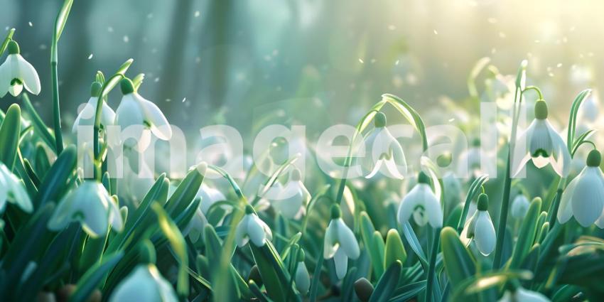 Springtime Serenity: A Mountain Landscape with Blooming Crocuses and a Sunlit Sky