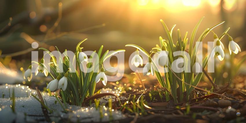 Springtime Serenity: A Mountain Landscape with Blooming Crocuses and a Sunlit Sky