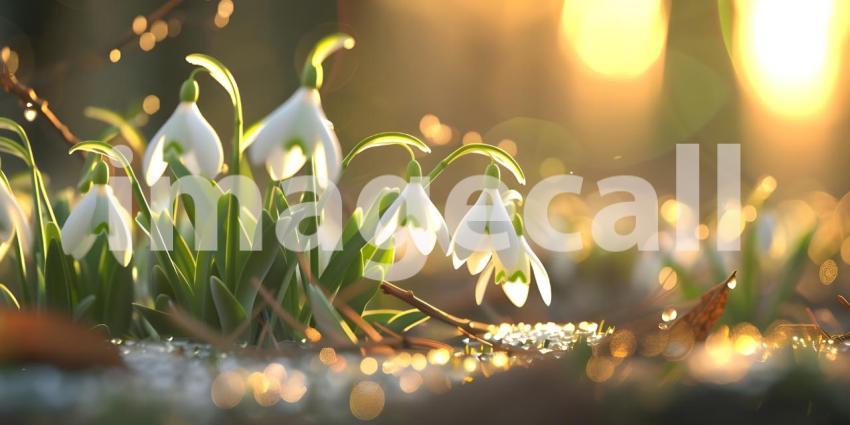 Springtime Serenity: A Mountain Landscape with Blooming Crocuses and a Sunlit Sky