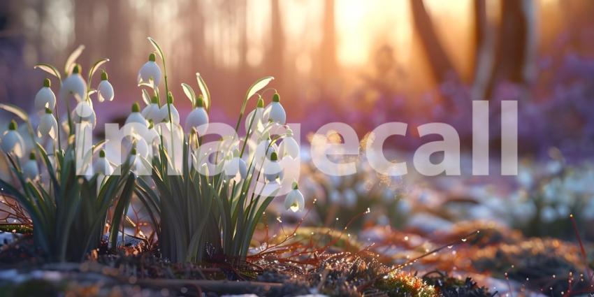Springtime Serenity: A Mountain Landscape with Blooming Crocuses and a Sunlit Sky