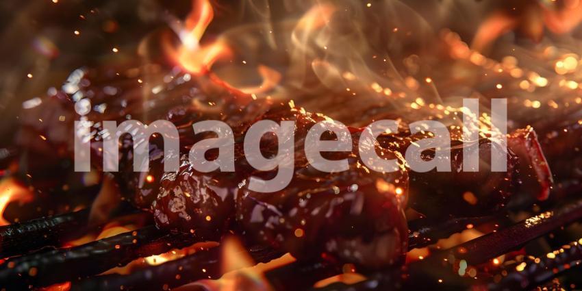 Sizzling Steaks on the Grill: A Mouthwatering Scene of Flames and Juicy Meat