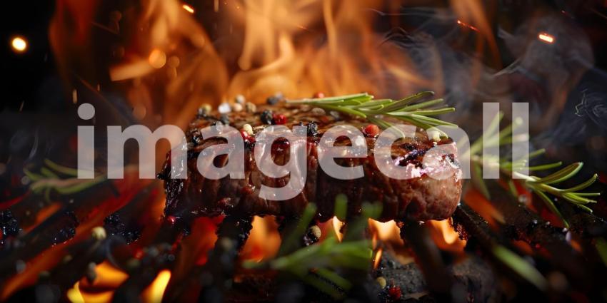 Sizzling Steaks on the Grill: A Mouthwatering Scene of Flames and Juicy Meat
