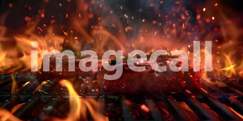 Sizzling Steaks on the Grill: A Mouthwatering Scene of Flames and Juicy Meat
