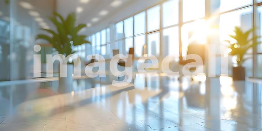 Modern Office with Sunlit View: A Bright and Productive Workspace