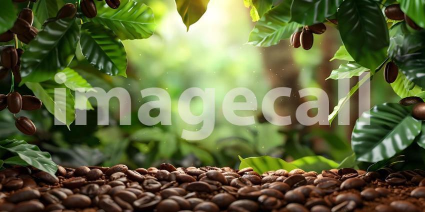 Coffee Plantation Paradise: A Lush Landscape with Ripe Beans and Morning Sunlight