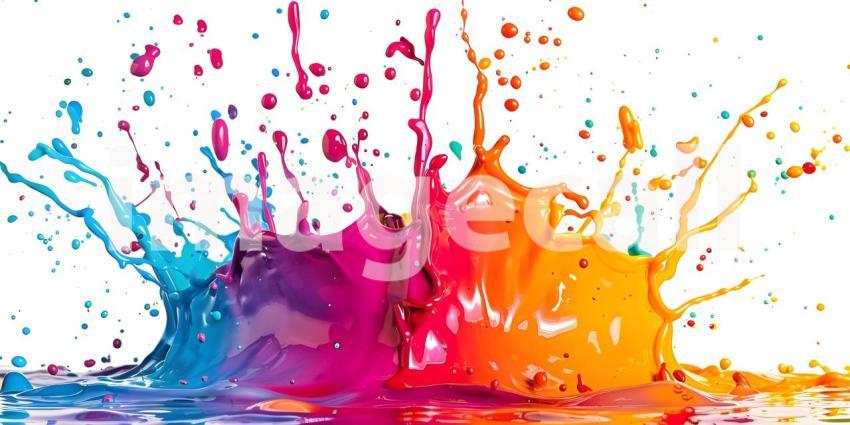 A Symphony of Colors: A Dynamic Splash of Blue, Orange, and Purple Paint